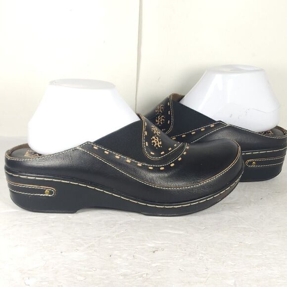 L'artiste Spring Step Women's Chino EU42 US11-11,5 Black Leather Floral Clogs - Picture 10 of 15